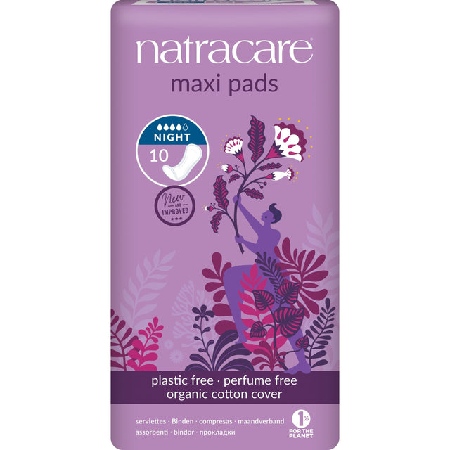 Natracare Night Time Maxi Pads, 10 Night