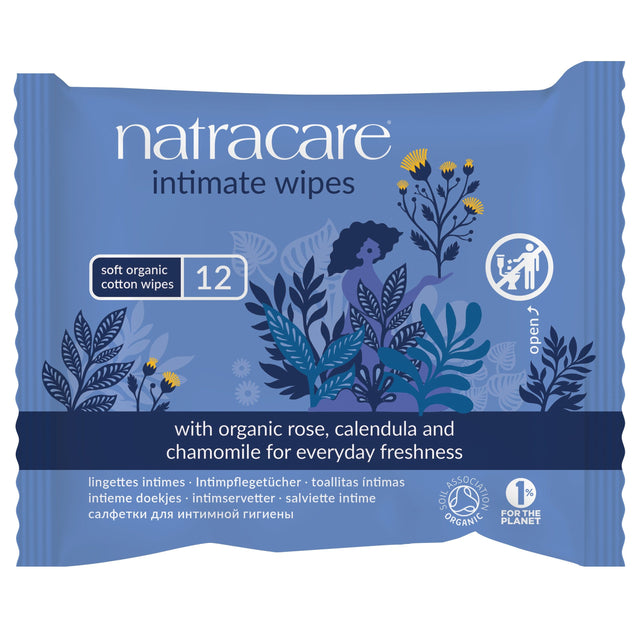Natracare Pure Organic Intimate Cotton Wipes, 12 Wipes