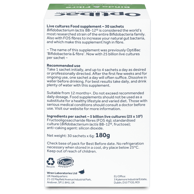 Optibac Probiotics Bifido & Fibre, 30 Sachets