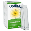 Close-up of Optibac Probiotics Bifido & Fibre sachets showing detailed label and ingredients list