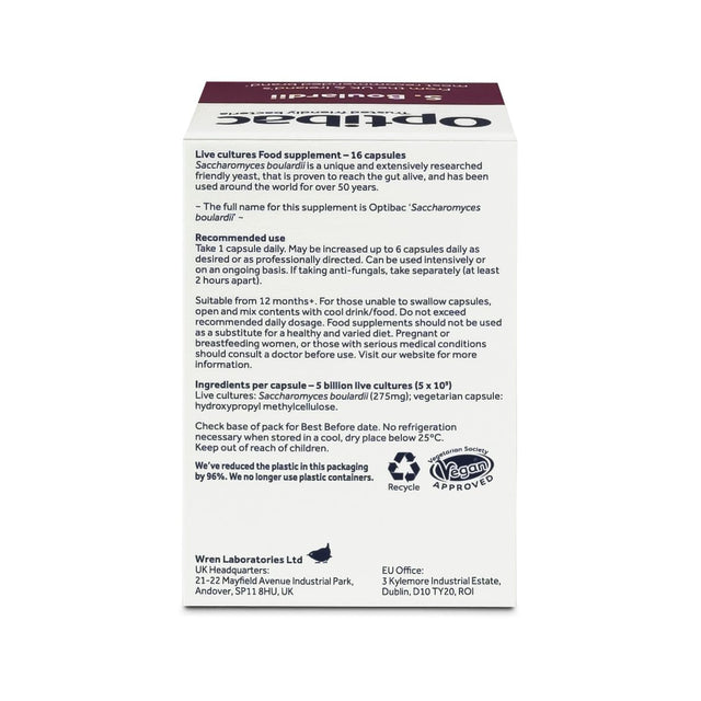 Optibac Probiotics Saccharomyces Boulardii, 16 Capsules