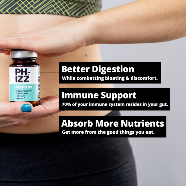 Phizz Good Guts 12 Strain Multibiotic with Vitamin D + Selenium, 30 Capsules