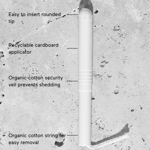 Close-up of &Sisters organic period tampons with eco-friendly applicator, showcasing natural cotton material and individual bio-wrapping