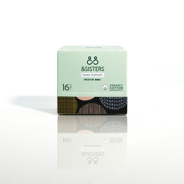 Pure organic cotton naked tampons in a 16-pack, individually paper-wrapped for eco-friendly period care