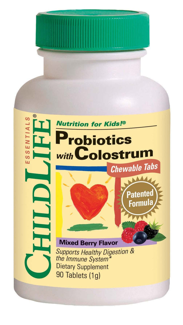 ChildLife Essentials Probiotics with Colostrum-  Berry Flavour, Chewable 90 Tabs