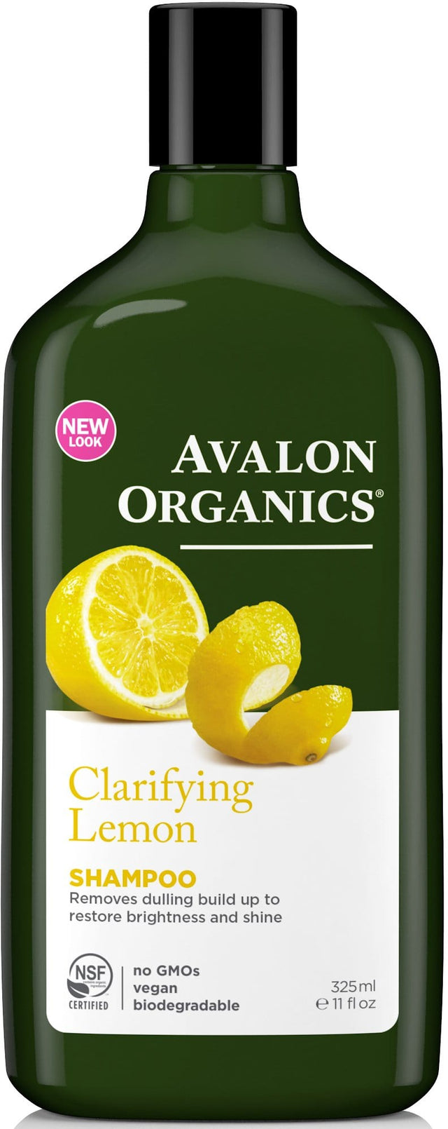 A clear image of Avalon Organics Lemon Shampoo bottle, 325ml, highlighting its natural and organic ingredients with a lemon and shea butter theme, emphasising its gentle cleansing, moisture replenishment, and environmentally conscious formulation