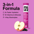 Phizz Apple & Blackcurrant 3-in-1 Hydration, Electrolytes and Vitamins Effervescent, 20 Tablets