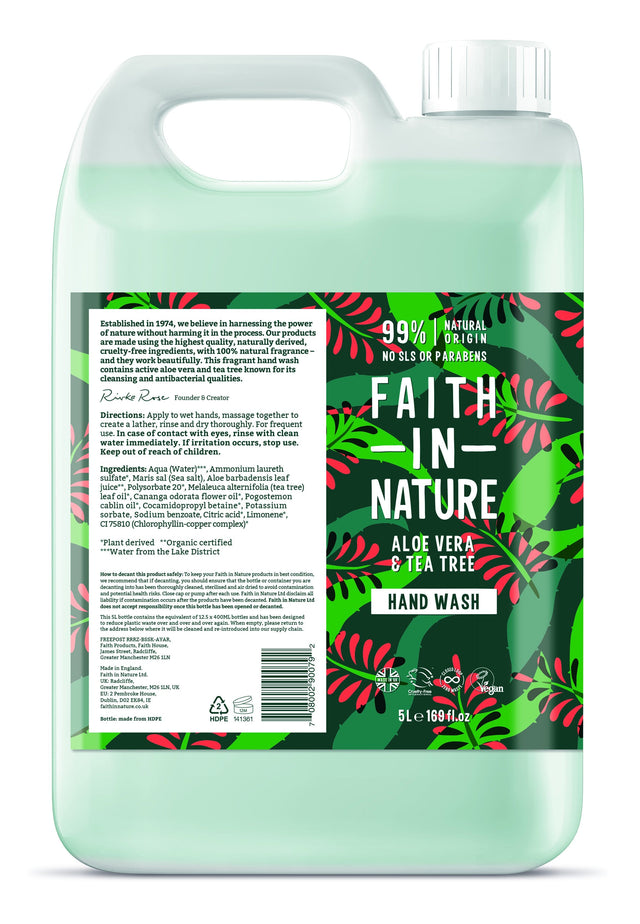 Faith in Nature Aloe Vera & Tea Tree Hand Wash, 5 Ltr