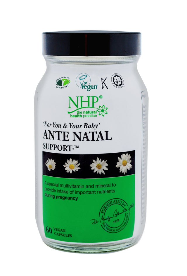 NHP Ante Natal Support 60 capsules bottle showing the multivitamin supplement for healthy pregnancy