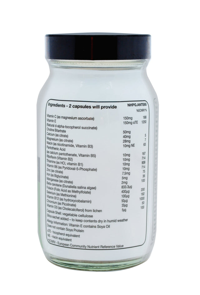 Image of the supplement's ingredients list including vitamins and minerals tailored for pregnancy health