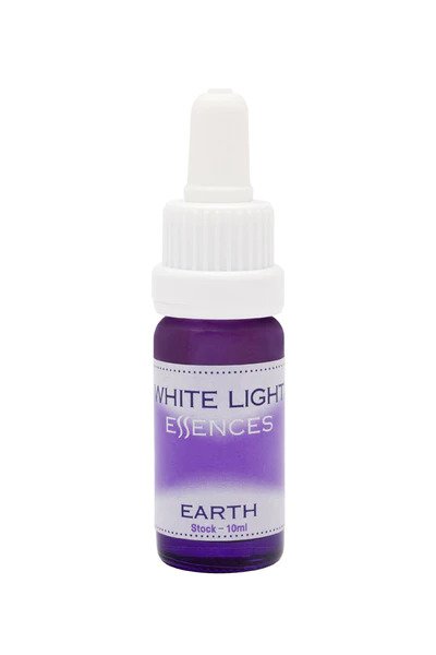 A 10ml bottle of Australian Bush Flower Earth Essence, a natural remedy in a clear glass container with labels, set against a background of lush Australian bushland and earthy elements, illustrating its connection to nature and spiritual grounding