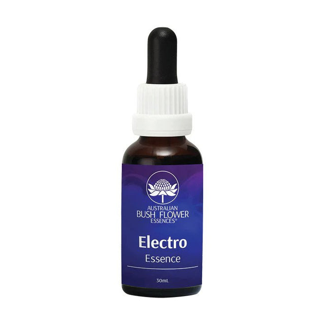 A 30ml bottle of Australian Bush Flower Electro Essence, designed to ease fears related to electromagnetic radiation and restore balance with natural earth rhythms