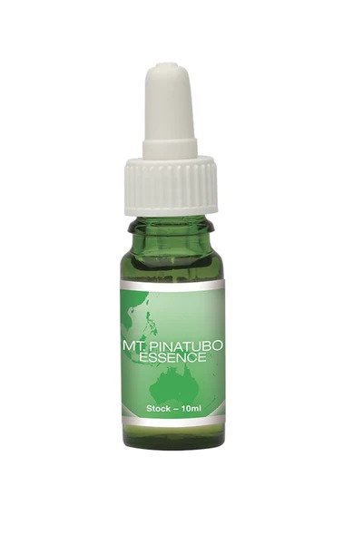 A 10ml bottle of Australian Bush Flower Mt Pinatubo Essence surrounded by natural earthy elements and a serene background, illustrating its purpose of inner balance, spiritual connection, and natural healing through floral and volcanic energies