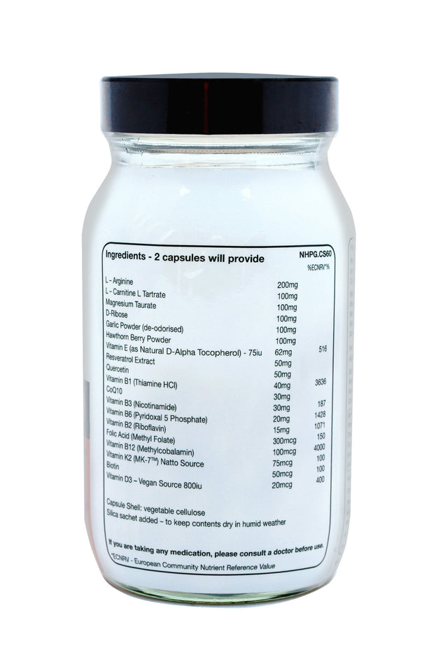 Illustration of healthy heart and circulation with herbal and nutrient elements representing cardiovascular support