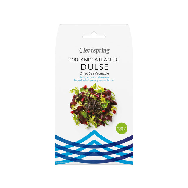 A close-up of Clearspring Organic Atlantic Dulse sea vegetable, showcasing its purple-red colour and textured surface