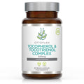 A close-up of a bottle of Cytoplan Tocopherol & Tocotrienol Complex 300mg capsules, featuring the label with product details, placed on a clean, neutral background, highlighting the supplement's natural vitamin E spectrum including tocopherols and tocotrienols derived from fruits and vegetables