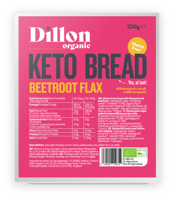 Dillon Organic Beetroot Flax Keto Bread, 250gr