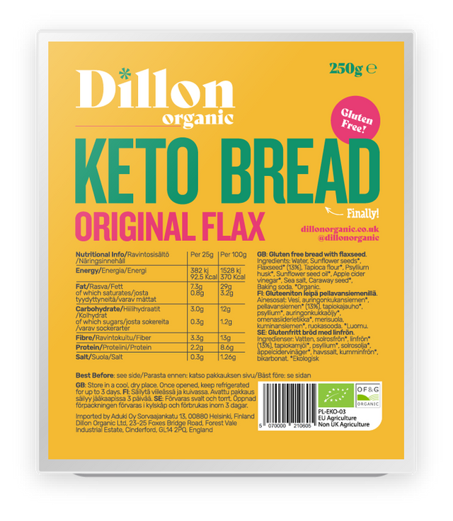 Dillon Organic Original Flax Keto Bread, 250gr