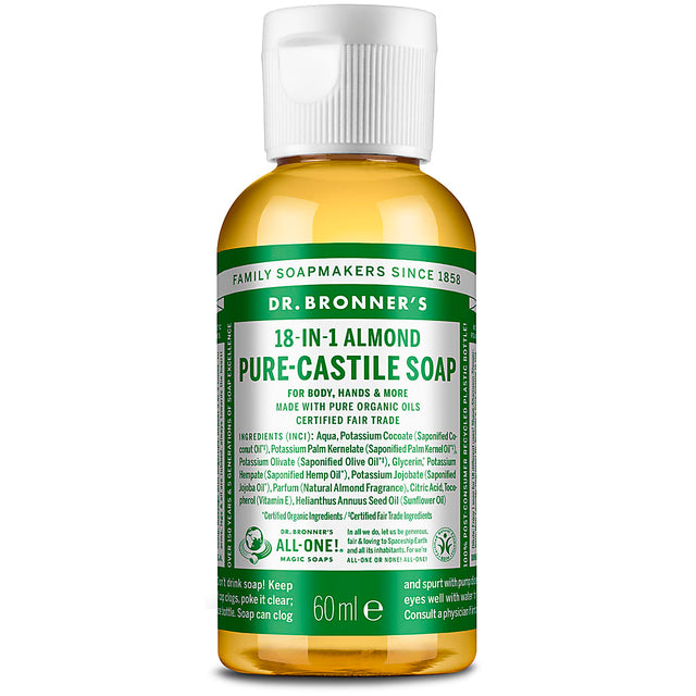 Dr Bronner Pure Castile Liquid Soap- Almond, 60ml