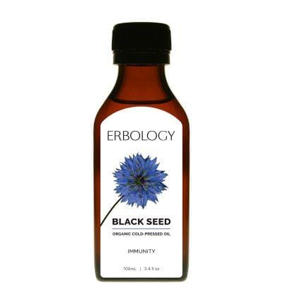 Cold-pressed organic black seed oil in a 100ml amber glass bottle, highlighting its aromatic, peppery flavour and health benefits for immunity and nervous system support
