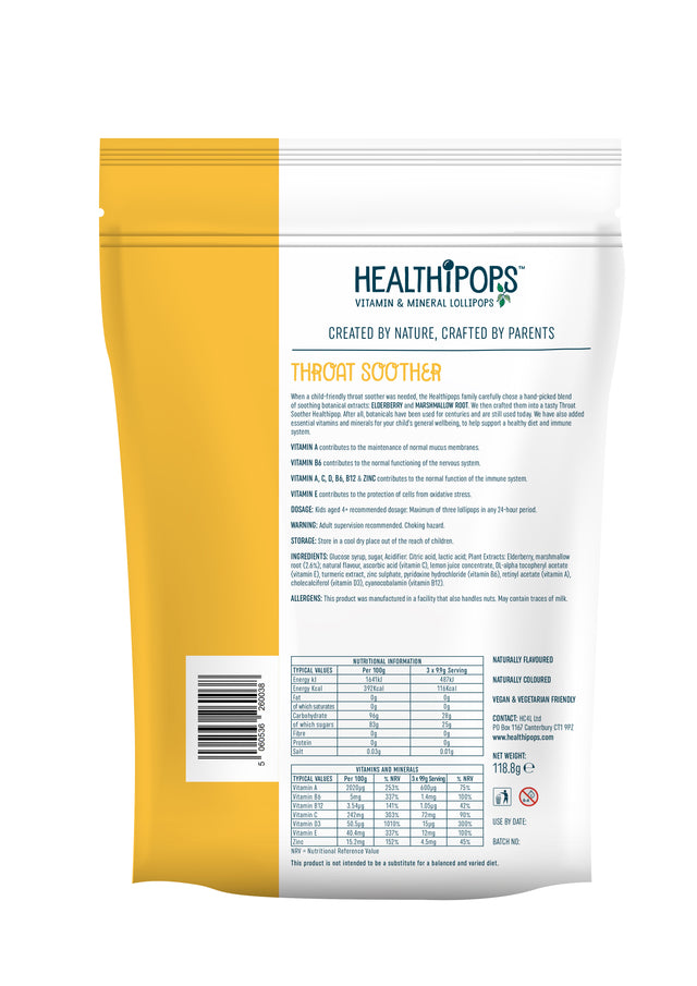 Healthipops Throat Soother Lollipop, 12X9.9gr
