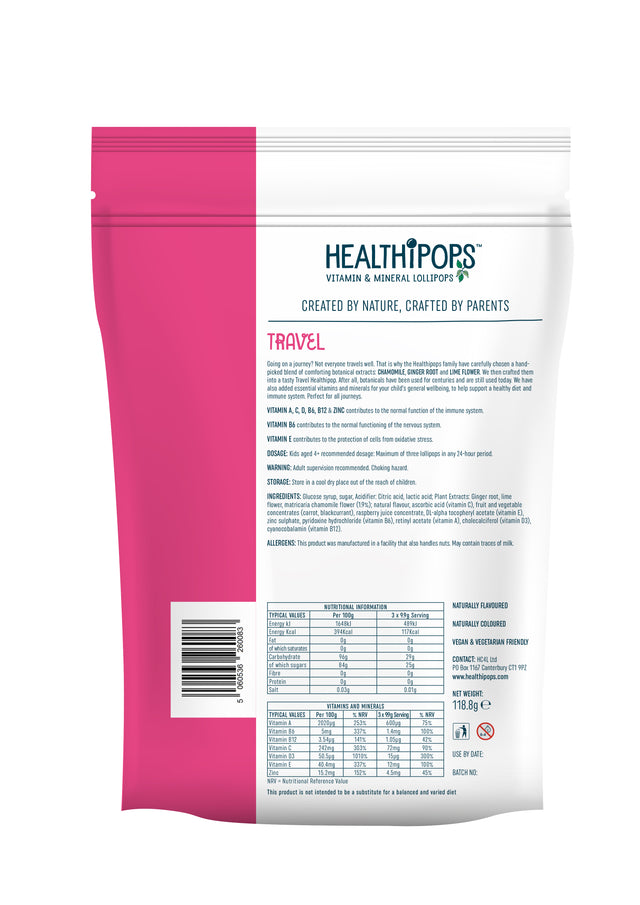 Healthipops Travel Lollipop, 12X9.9gr