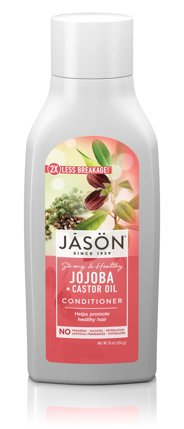 A 454g bottle of Jason Organic Jojoba Conditioner showcasing organic ingredients and nourishing formula for healthy hair