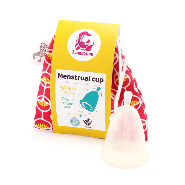 Pink Lamazuna Feminine Cup Size 2 made from medical-grade platinum silicone for medium to heavy flow, eco-friendly, reusable menstrual cup designed to reduce waste and be gentle on the body