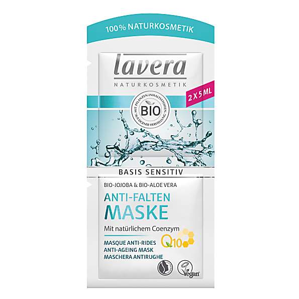 Nutrient-rich Lavera Anti Ageing Q10 Mask in 10ml tube with organic jojoba oil and aloe vera for skin rejuvenation and hydration