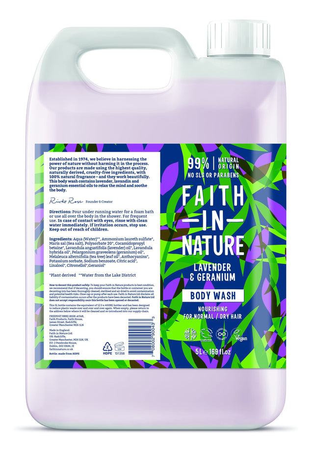 Faith in Nature Lavender & Geranium Body Wash, 5Ltr