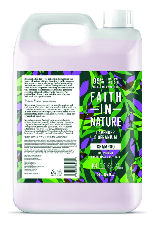 Faith in Nature Lavender & Geranium Shampoo, 5 Ltr