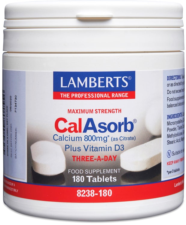 Lamberts Maximum Strength CalAsorb Calcium 800mg with Vitamin D3, 180 Tablets