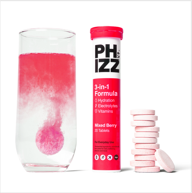 Phizz Mixed Berry 3-in-1 Hydration, Electrolytes and Vitamins Effervescent,  20 Tablets