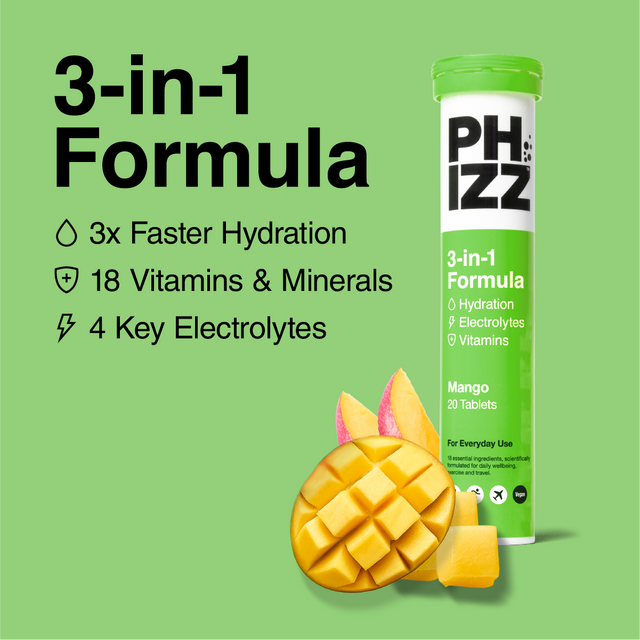 Phizz Mango 3-in-1 Hydration, Electrolytes and Vitamins Effervescent, 20 Tablets