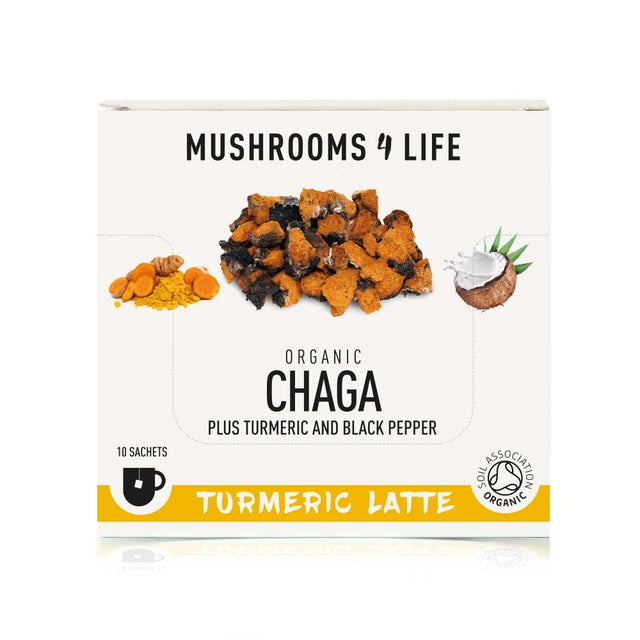 Mushrooms 4 Life Organic Chaga - Turmeric Latte Sachets , 10 Sachets