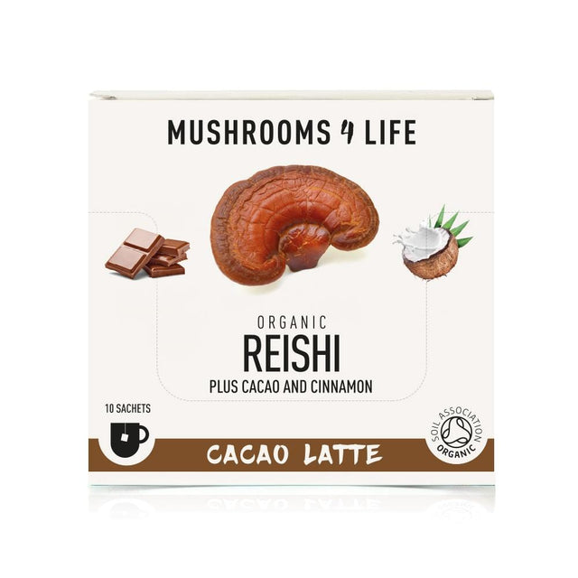 Mushrooms 4 Life Organic Reishi - Cacao Latte Sachets, 10 Sachets