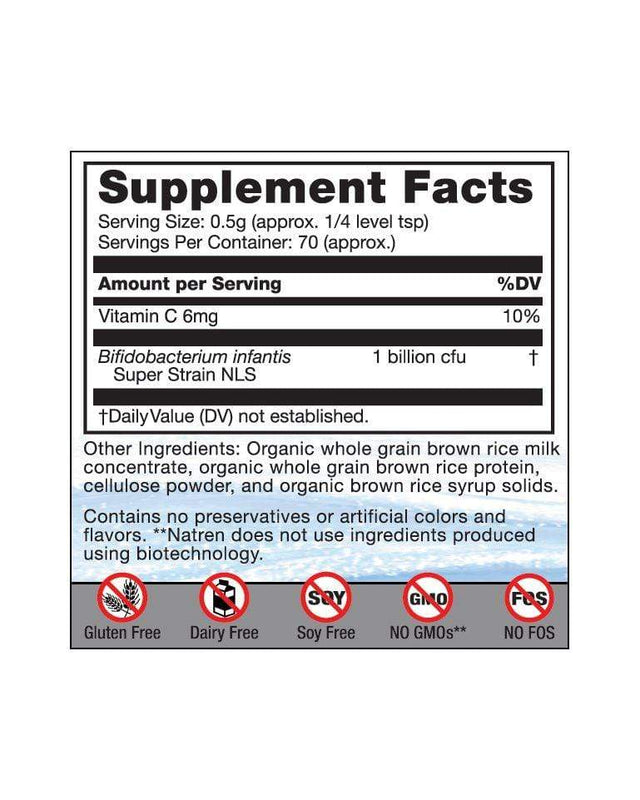 Close-up of Lifestart Vegan Powder, highlighting probiotic Bifidobacterium infantis in a clear container, suitable for babies and expecting mothers