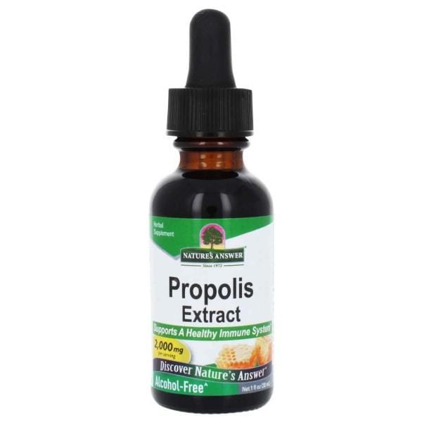 A 30ml bottle of Nature's Answer Propolis Resin Extract, alcohol-free, showcasing a natural health supplement derived from bee propolis, designed for immune support and antioxidant benefits