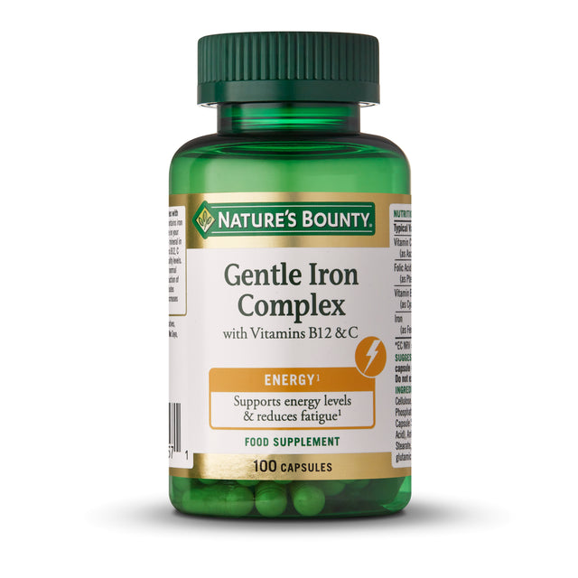 Nature's Bounty Gentle Iron Complex with Vitamins B12 and C, 100 Capsules