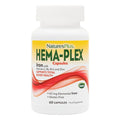 A close-up of Nature's Plus Hema-Plex Iron Capsules showing their smooth, easy-to-swallow gel capsules