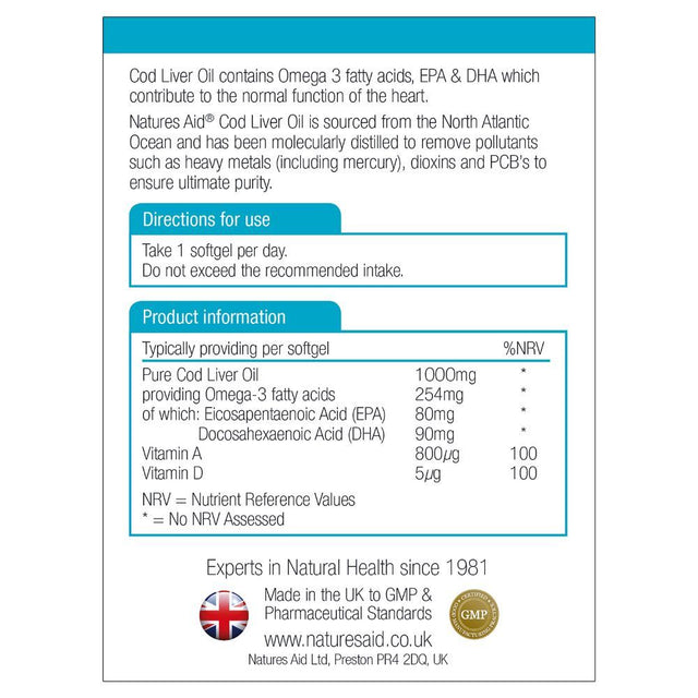 Natures Aid Cod Liver Oil High Strength, 1000mg, 180 Soft Gels