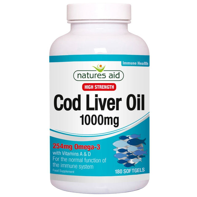 Natures Aid Cod Liver Oil High Strength, 1000mg, 180 Soft Gels