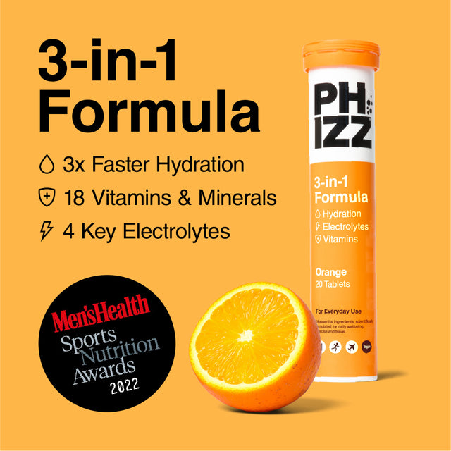 Phizz Orange 3-in-1 Hydration, Electrolytes and Vitamins Effervescent, 20 Tablets