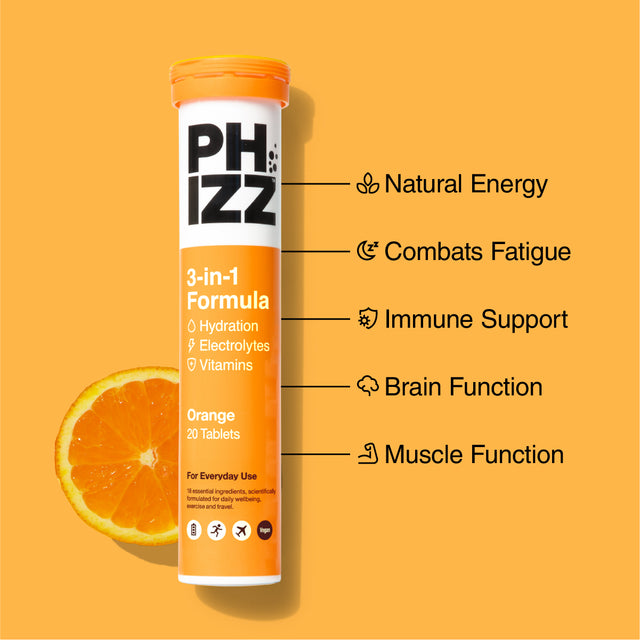 Phizz 2-in-1 Effervescent Multivitamin + Electrolyte 20 Tablets, Orange