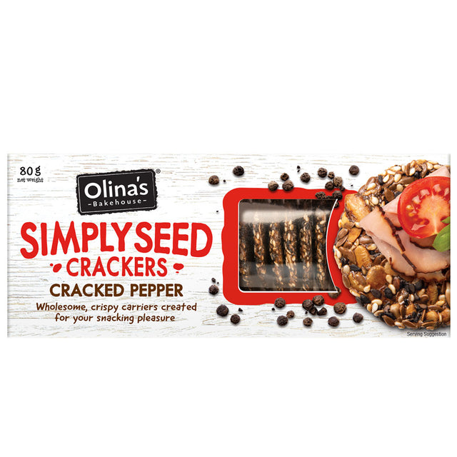 Olina's Bakehouse Simply Seed Crackers- Cracked Pepper, 80gr