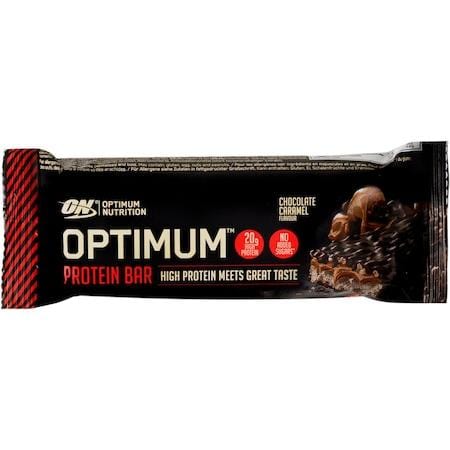 A close-up of the Optimum Nutrition Whipped Protein Bar in Chocolate Caramel flavour, showing its soft, whipped base layered with caramel, crispy soy pieces, and coated in smooth milk chocolate, highlighting its high protein content and indulgent appearance