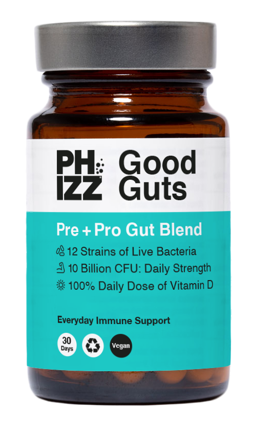 Phizz Good Guts 12 Strain Multibiotic with Vitamin D + Selenium, 30 Capsules
