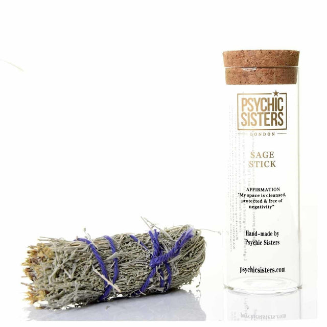 An image of Psychic Sisters Sage Sticks measuring 4 inches (10cm), demonstrating natural white sage bundles used for energy cleansing and aura clearing