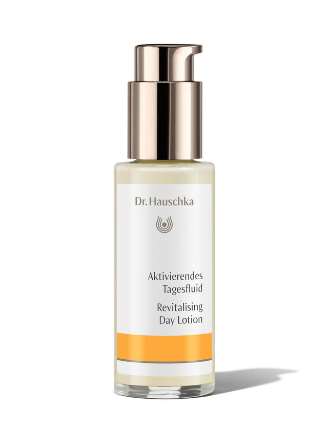 Close-up of Dr Hauschka Revitalising Day Lotion 50ml showing natural ingredients and organic certification