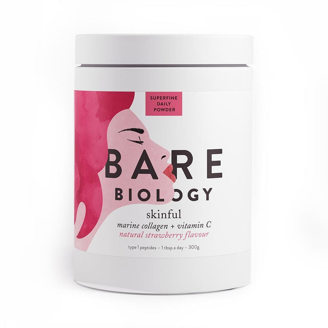 Bare Biology Skinful Pure Marine Collagen Powder+Vitamin C, Strawberry 300gr